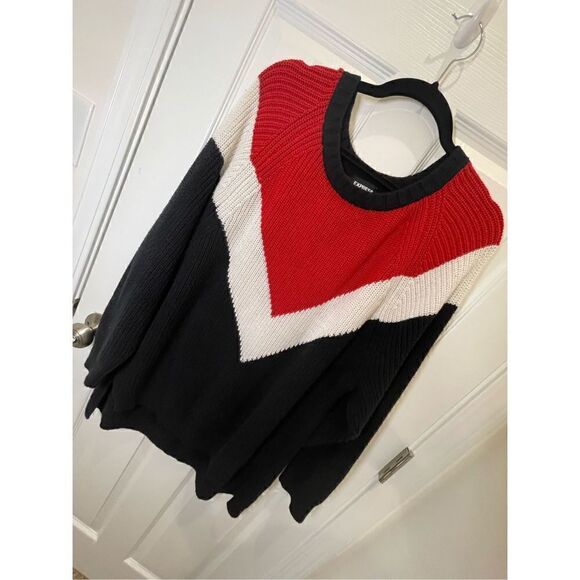 Express women’s oversized sweater blue red white medium - Picture 1 of 6